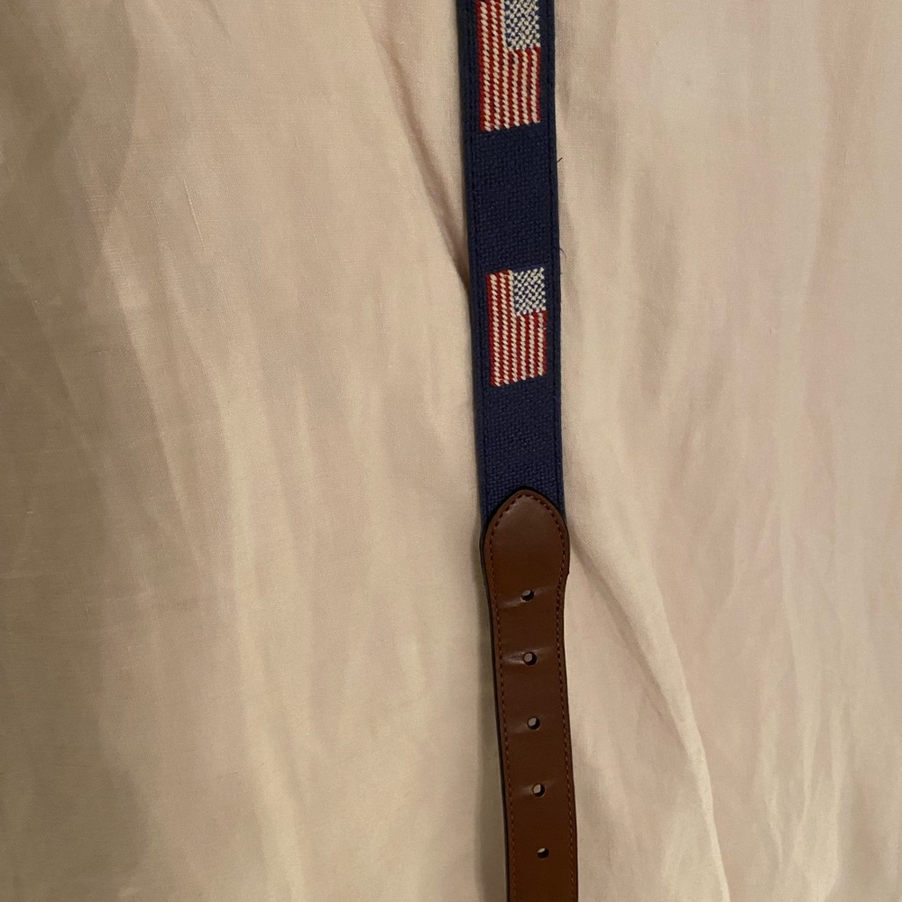Men's Navy and Brown Flag Pattern needle point Belt - Picture 6 of 8